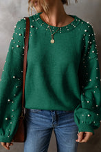 Load image into Gallery viewer, Pearl Detail Round Neck Long Sleeve Sweater
