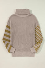 Load image into Gallery viewer, Checkered Striped Turtleneck Long Sleeve Sweater
