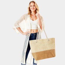 Load image into Gallery viewer, Two Tone Straw Beach Bag
