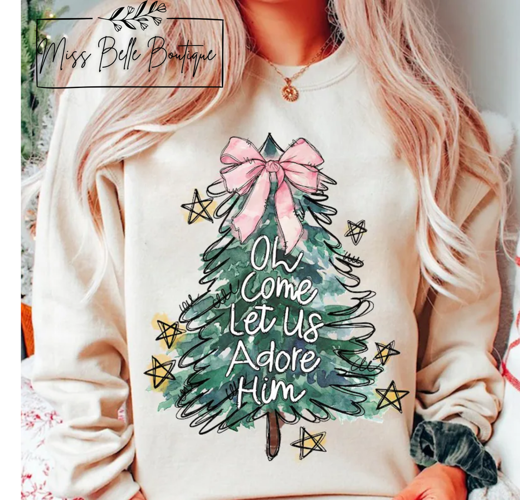 Oh Come, Let Us Adore Him Christmas Tree Tee/Crewneck