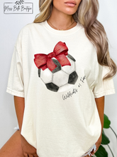 Load image into Gallery viewer, Personalized Soccer Bow Shirt, You choose bow color and personalized print!
