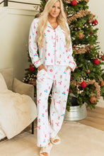 Load image into Gallery viewer, Christmas Printed Collared Neck Top and Pants Lounge Set
