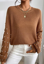 Load image into Gallery viewer, Pearl Detail Round Neck Long Sleeve Sweater
