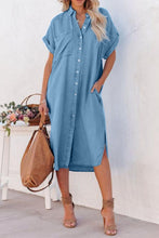 Load image into Gallery viewer, Slit Button Up Short Sleeve Denim Dress
