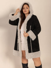 Load image into Gallery viewer, Plus Size Fuzzy Trim Open Front Long Sleeve Hooded Coat
