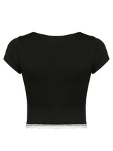 Load image into Gallery viewer, Lace Detail Sweetheart Neck Short Sleeve T-Shirt
