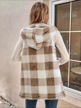 Load image into Gallery viewer, Fuzzy Plaid Hooded Vest Coat
