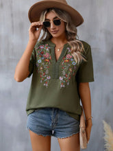 Load image into Gallery viewer, Embroidered Notched Short Sleeve T-Shirt
