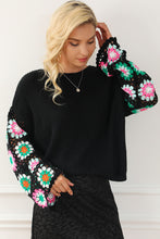 Load image into Gallery viewer, Crochet Round Neck Long Sleeve Knit Top
