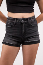 Load image into Gallery viewer, Washed Black Cuffed Raw Hem Denim Shorts
