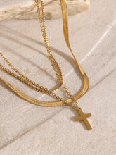 Load image into Gallery viewer, 18K Gold-Plated Three-Layered Cross Necklace
