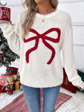 Load image into Gallery viewer, Perfee Bow Round Neck Long Sleeve Sweater
