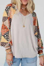 Load image into Gallery viewer, Leopard Contrast V-Neck Long Sleeve Blouse
