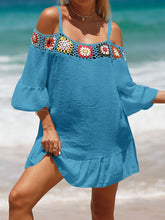 Load image into Gallery viewer, Crochet Cold Shoulder Three-Quarter Sleeve Cover Up
