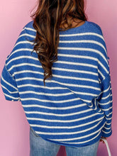 Load image into Gallery viewer, Plus Size Striped Round Neck Dropped Shoulder Sweater
