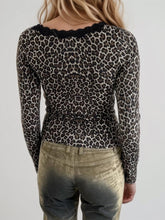 Load image into Gallery viewer, Devine Lace Detail Leopard V-Neck Long Sleeve T-Shirt
