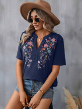 Load image into Gallery viewer, Embroidered Notched Short Sleeve T-Shirt
