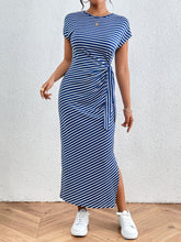 Load image into Gallery viewer, Tied Striped Round Neck Short Sleeve Tee Dress
