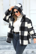 Load image into Gallery viewer, Plus Size Plaid Button Up Hooded Jacket
