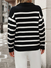 Load image into Gallery viewer, Striped Johnny Collar Long Sleeve Sweater
