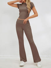 Load image into Gallery viewer, Round Neck Short Sleeve Top and Pants Set
