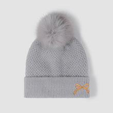 Load image into Gallery viewer, Thermal Bow Knit Hat with Pompom
