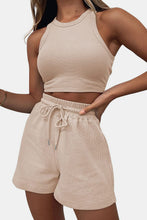 Load image into Gallery viewer, Round Neck Top and Drawstring Shorts Set
