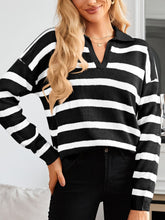 Load image into Gallery viewer, Many Striped Johnny Collar Long Sleeve Sweater
