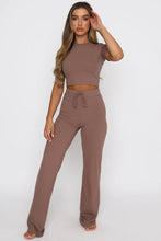 Load image into Gallery viewer, Round Neck Short Sleeve Top and Pants Set

