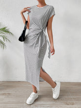 Load image into Gallery viewer, Tied Striped Round Neck Short Sleeve Tee Dress
