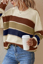 Load image into Gallery viewer, Contrast Striped Round Neck Long Sleeve Sweater
