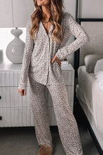 Load image into Gallery viewer, Leopard Button Down Long Sleeve Top and Pants Lounge Set
