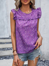 Load image into Gallery viewer, Ruffled Printed Round Neck Cap Sleeve Blouse
