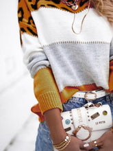 Load image into Gallery viewer, Leopard Color Block Round Neck Long Sleeve Sweater
