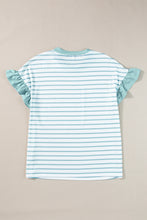 Load image into Gallery viewer, Ruffled Striped Round Neck Cap Sleeve T-Shirt
