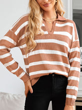 Load image into Gallery viewer, Many Striped Johnny Collar Long Sleeve Sweater
