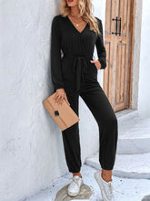 Load image into Gallery viewer, Long Sleeve Tie Waist Jumpsuit
