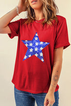 Load image into Gallery viewer, Sequin Star Round Neck Short Sleeve T-Shirt
