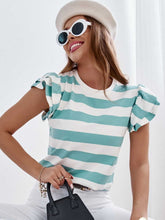 Load image into Gallery viewer, Full Size Striped Round Neck Cap Sleeve T-Shirt
