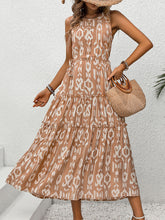 Load image into Gallery viewer, Frill Cutout Printed Round Neck Sleeveless Dress
