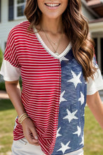 Load image into Gallery viewer, Stars and Stripes V-Neck Half Sleeve T-Shirt
