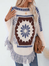 Load image into Gallery viewer, Fringe Geometric Long Sleeve Poncho
