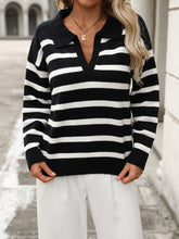 Load image into Gallery viewer, Striped Johnny Collar Long Sleeve Sweater
