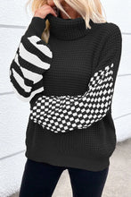 Load image into Gallery viewer, Checkered Striped Turtleneck Long Sleeve Sweater
