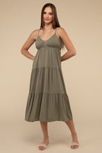 Load image into Gallery viewer, Woven Sweetheart Neckline Tiered Cami Midi Dress
