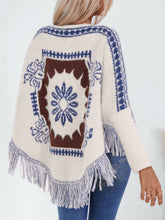 Load image into Gallery viewer, Fringe Geometric Long Sleeve Poncho
