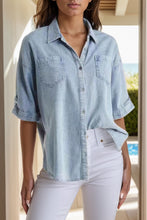 Load image into Gallery viewer, Pocketed Button Up Half Sleeve Denim Shirt
