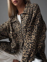 Load image into Gallery viewer, Leopard Button Up Long Sleeve Denim Top
