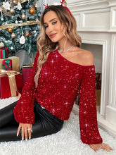 Load image into Gallery viewer, Sequin One Shoulder Long Sleeve Blouse
