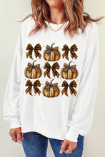 Load image into Gallery viewer, Pumpkin &amp; Bow Graphic Long Sleeve Sweatshirt
